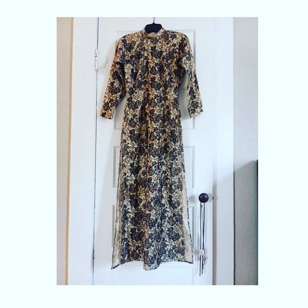 Gold and black velvet floral dress